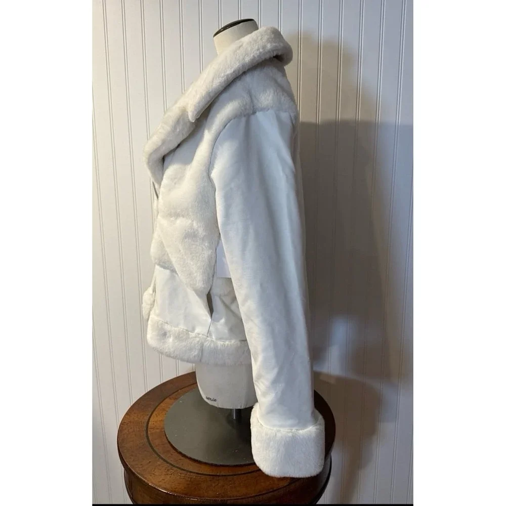 NINE WEST White Faux-Fur Faux Leather Moto Jacket - Picture 3 of 8